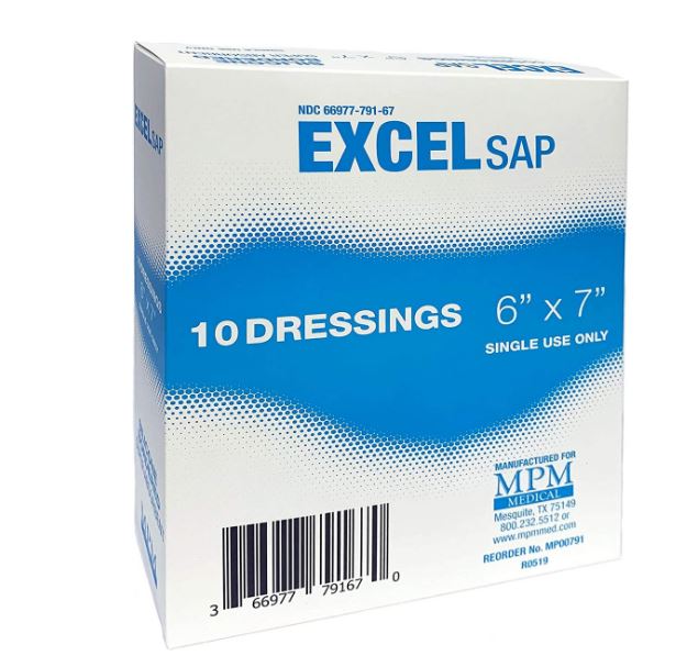 Excel SAP Super Absorbent Dressing with Silicone Border, 6" x 7" border with 5" x 4" pad