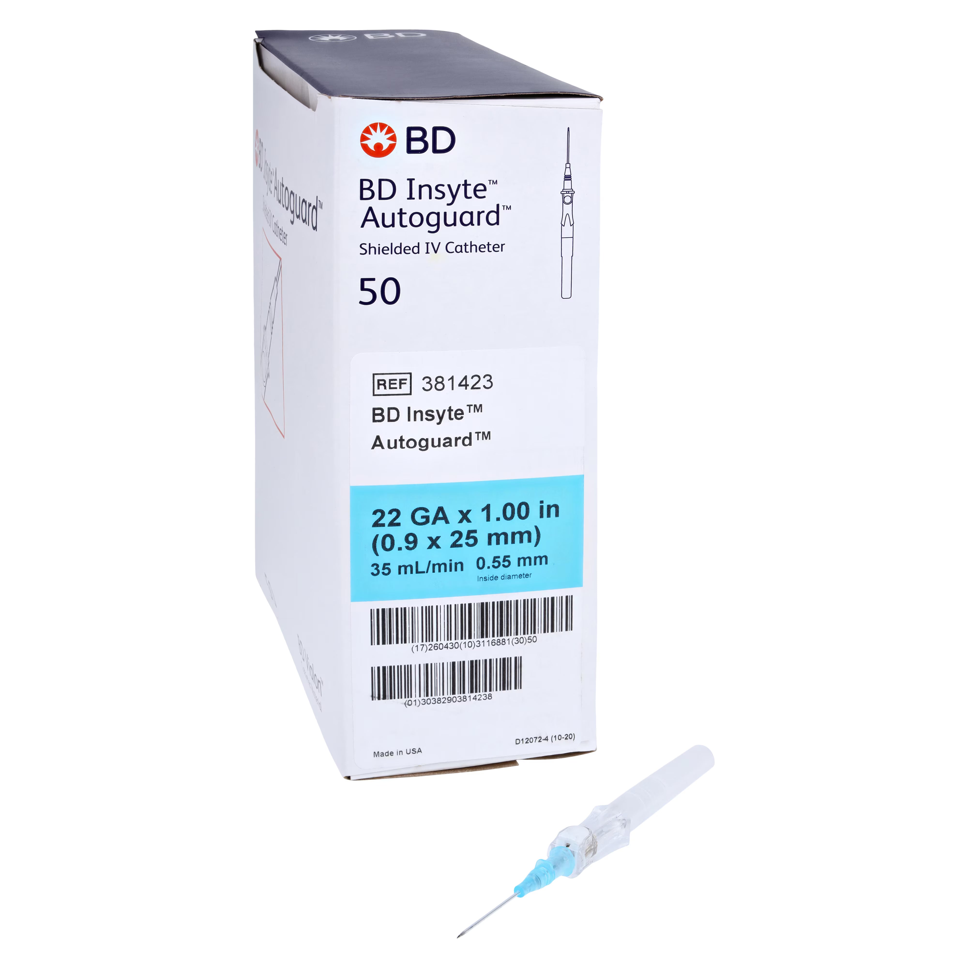 Insyte Autoguard IV Catheter Shielded 22 Gauge 1" Blue