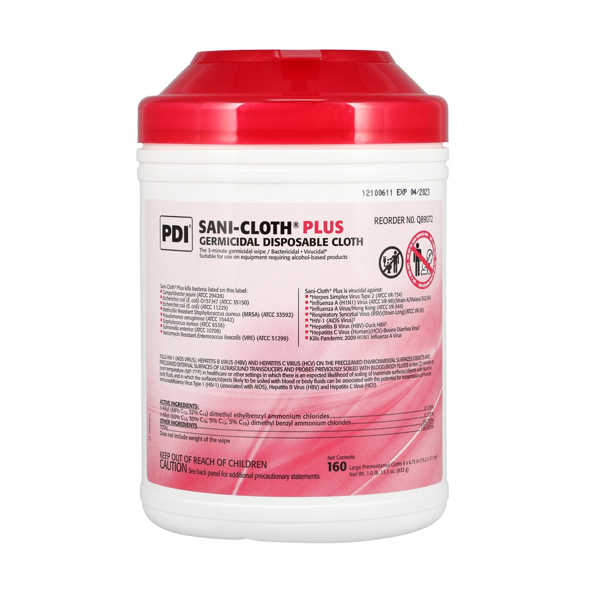 Sani-Cloth® Plus Germicidal Disposable Wipe, 160/Tub