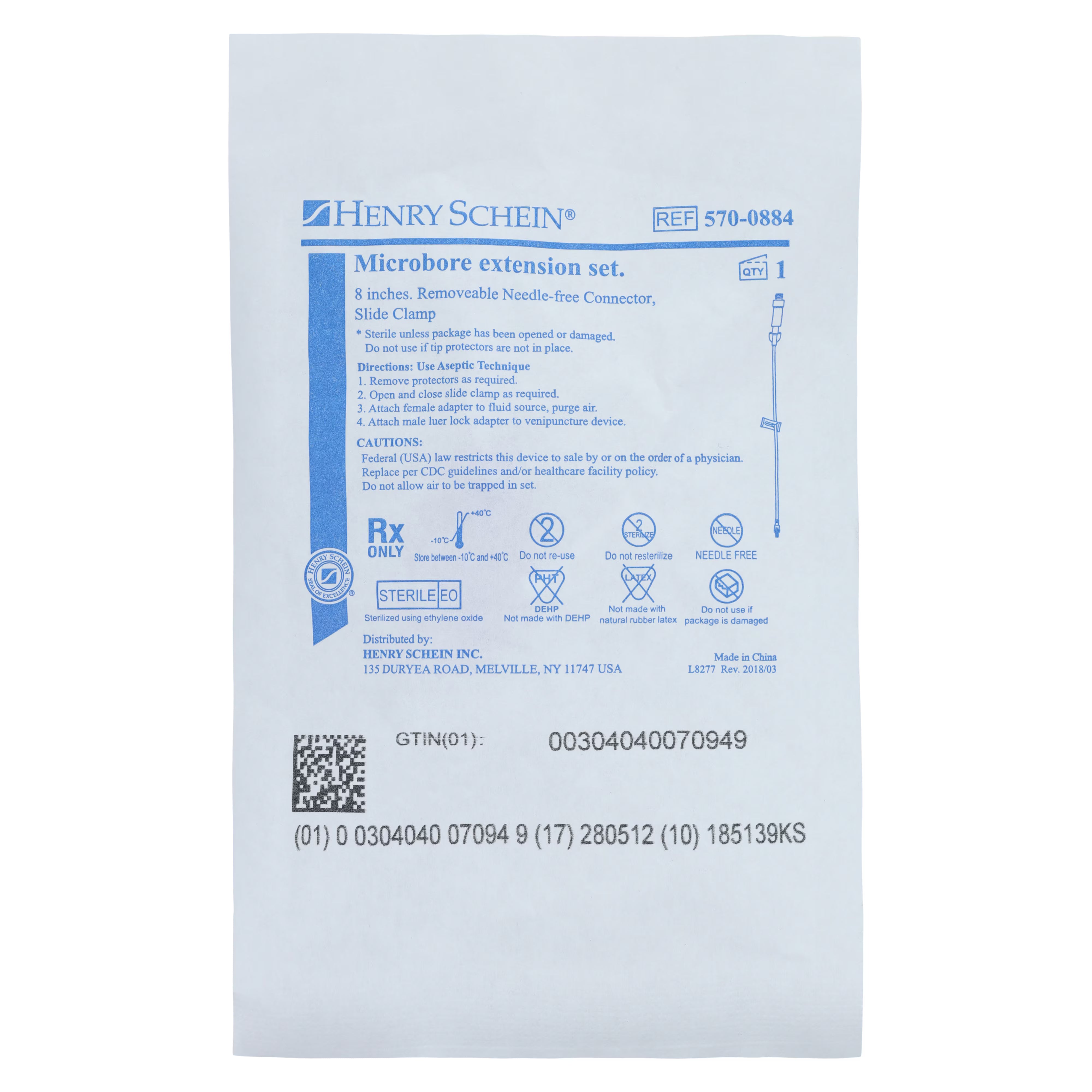 IV Extension Set 8" Luer Lock