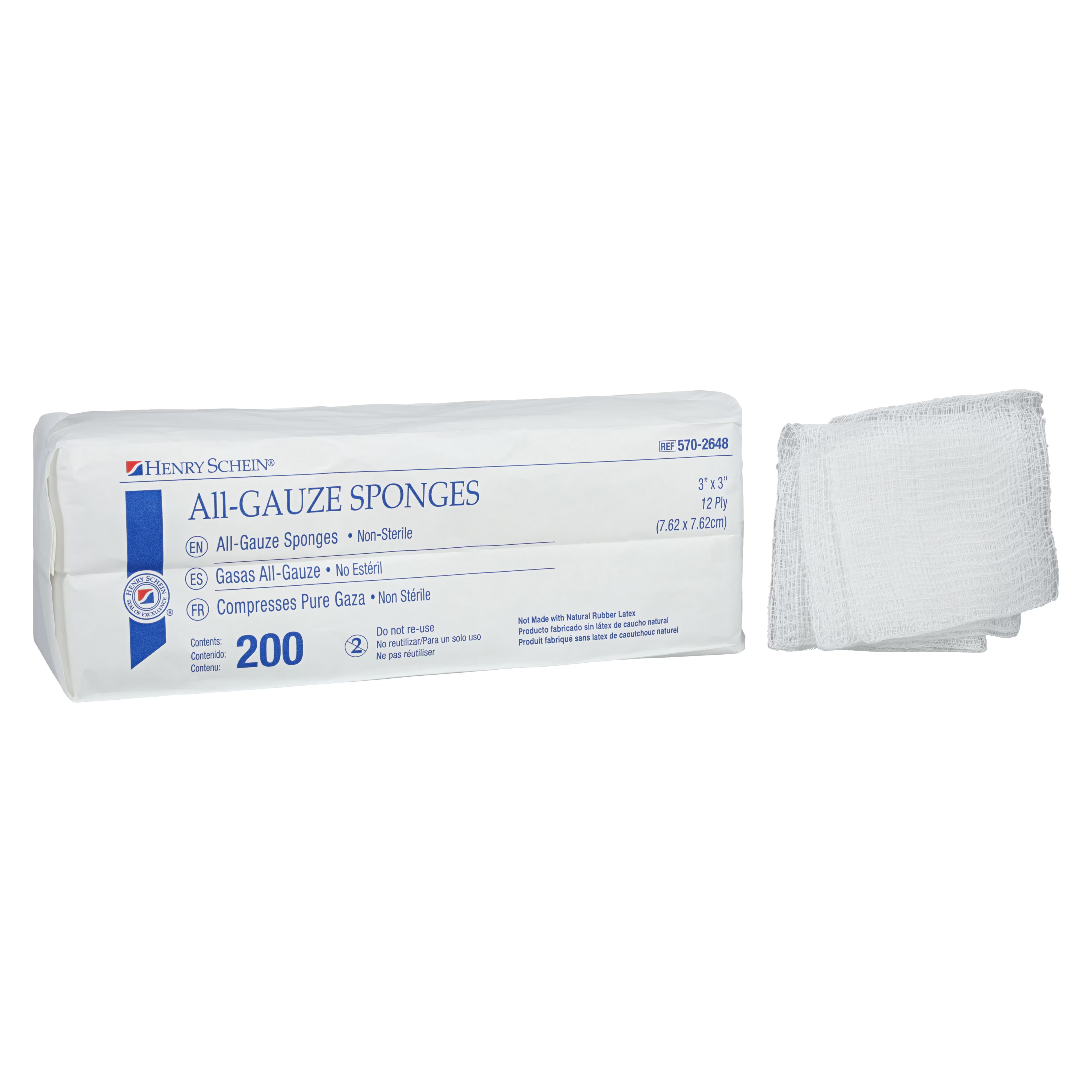 100% Cotton All-Gauze Sponge 3x3" 12 Ply Non-Sterile Square LF