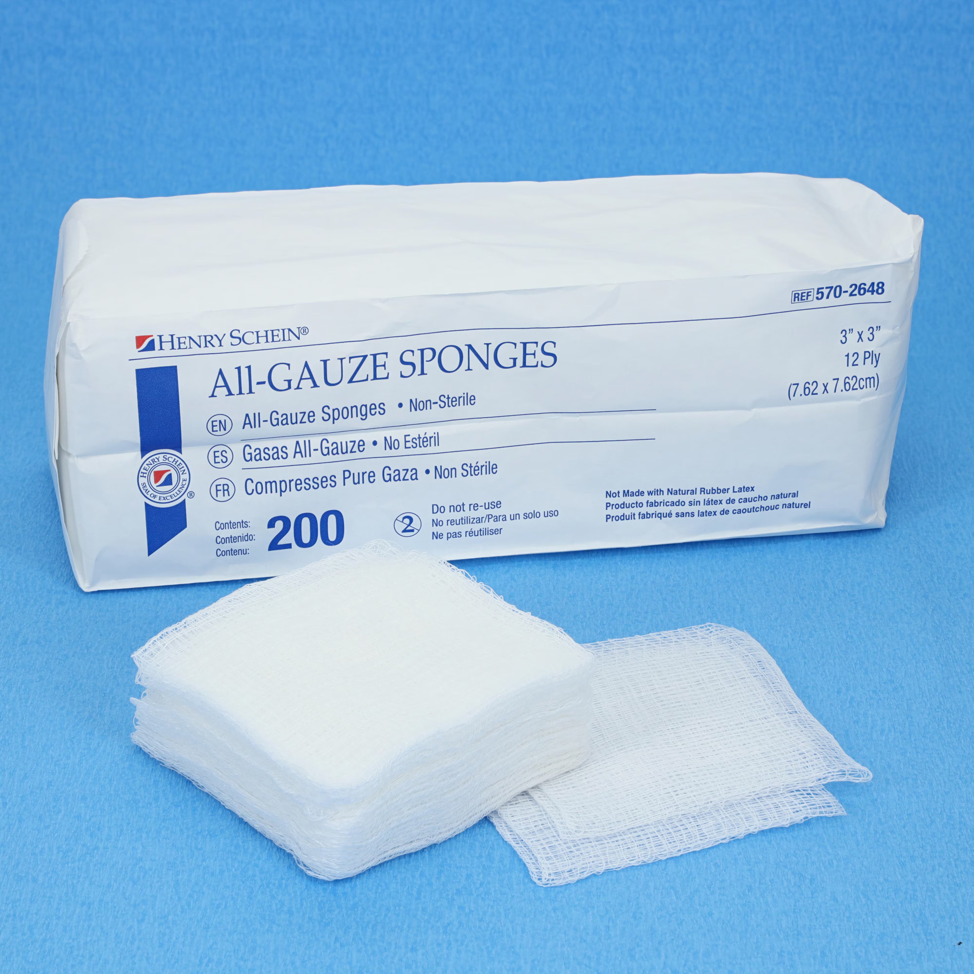100% Cotton All-Gauze Sponge 3x3" 12 Ply Non-Sterile Square LF