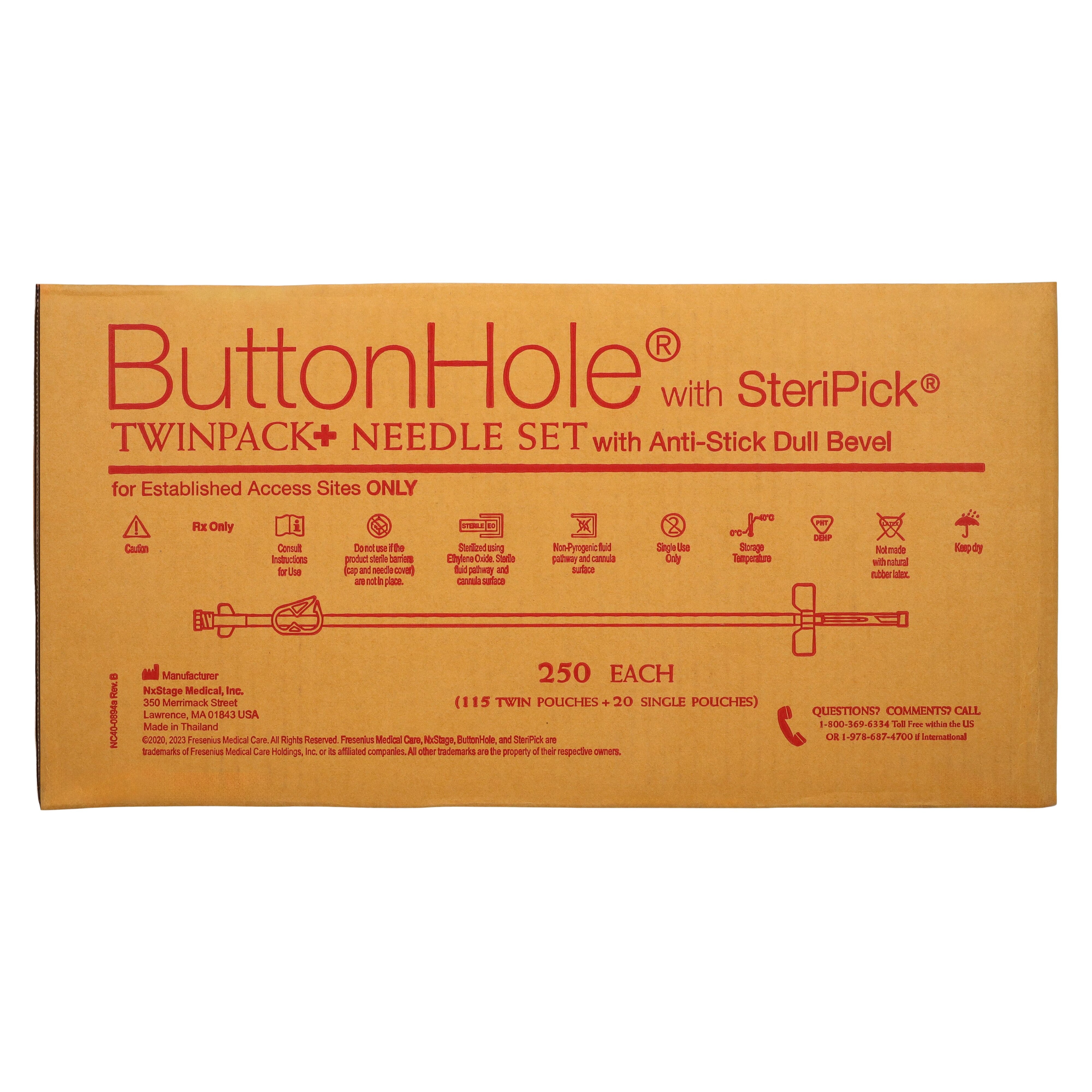 AV Fistula Needle Buttonhole Fixed Wing Twin Pack 15gx3/5" With SteriPick