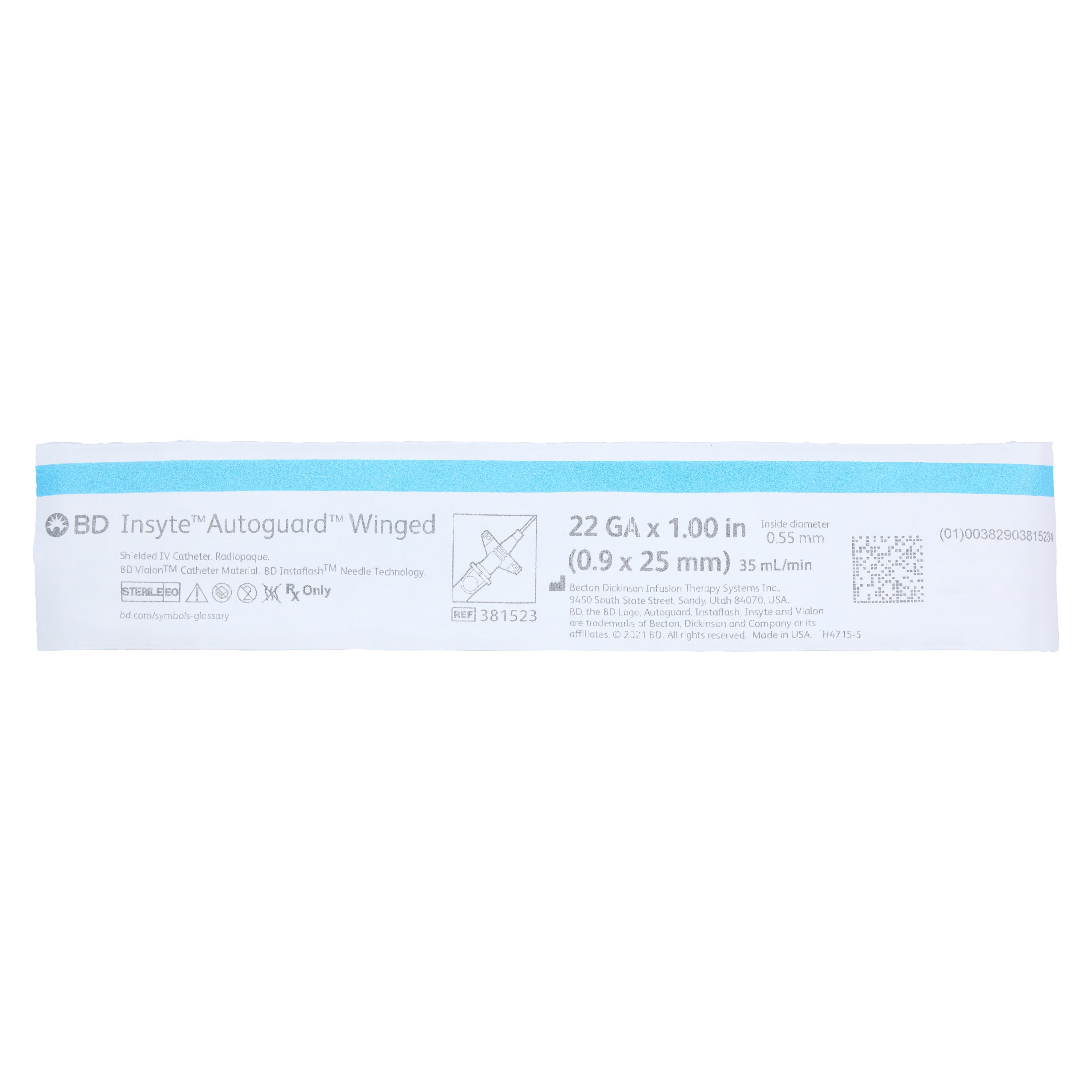 Insyte Autoguard IV Catheter Shielded 22 Gauge 1" Blue 50/Bx